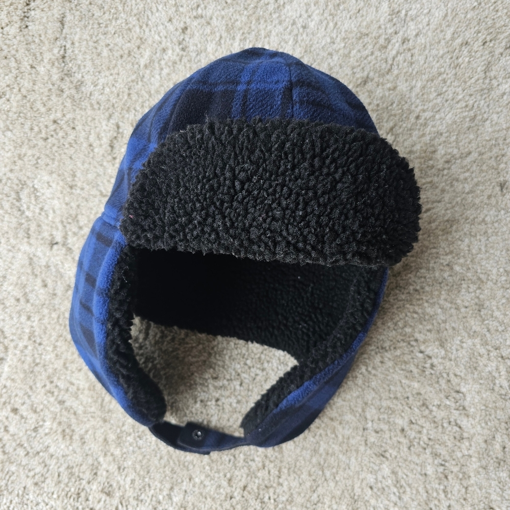 Blue Plaid Fleece Trapper Hat Unisex with FREE GIFT